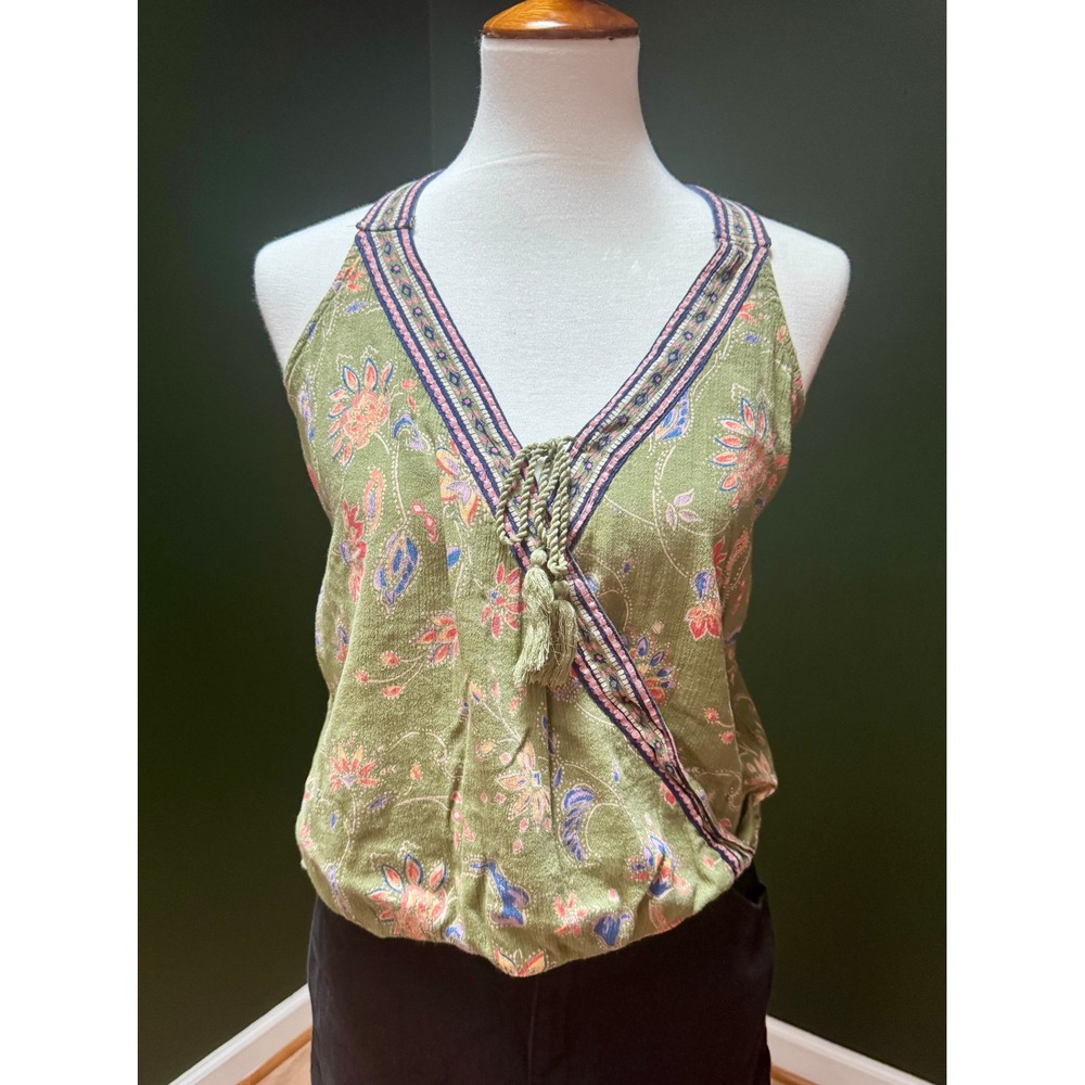 Hollister Green Floral Embroidered Halter Top Women's‎ S